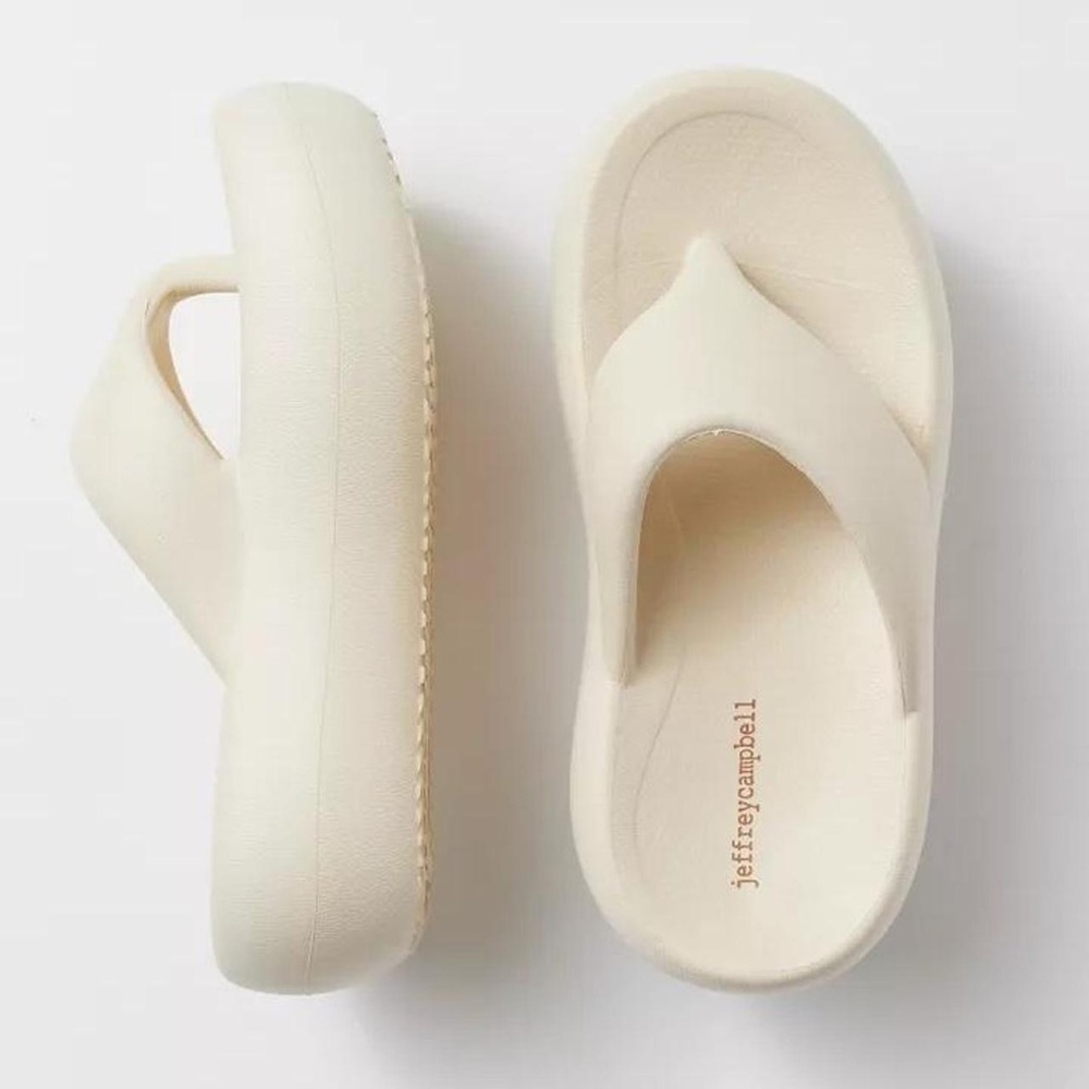 Cream (Sea Salt) Jeffrey Campbell Chillaxin Platform Thong Sandals. Size 8